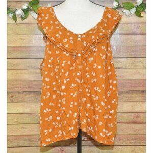 Old Navy Plus Size XXL Mustard Yellow Linen Blend Sleeveless Top Ruffle Floral